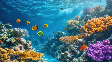 Obraz premium Vibrant Underwater Coral Reef Ecosystem with Colorful Fish
