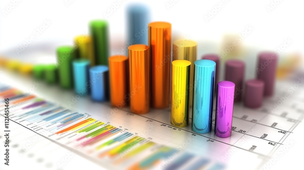 Poster colorful bar graph visualization on spreadsheet background