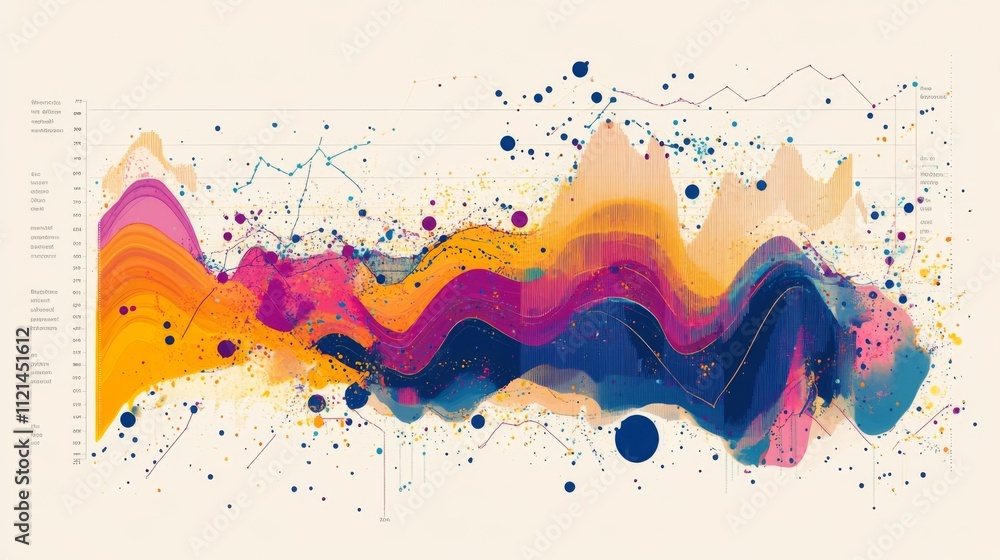 Poster colorful abstract data visualization with waves and graph elements