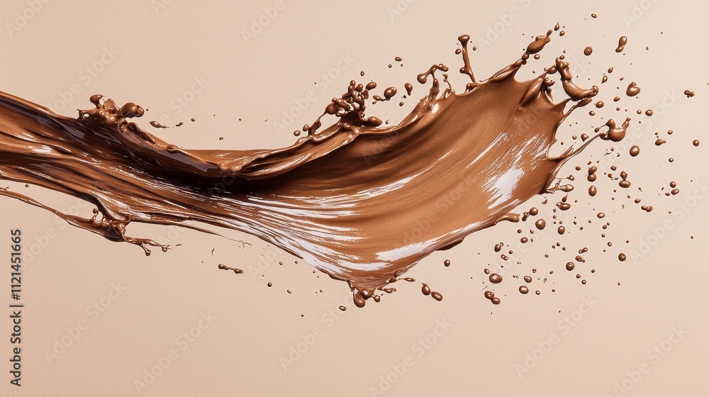 Poster Mocha mousse cascades dramatically, creating splashes and droplets against a soft, neutral background, embodying rich texture and flavor