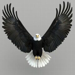 Fototapeta premium Majestic Bald Eagle with Outstretched Wings in Dynamic Pose