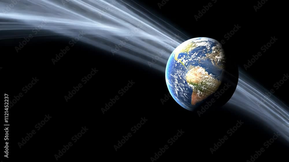 Poster earth captured in space with cosmic rays streaming in a dark background showcasing its beauty and vu
