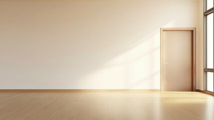 Minimalist Empty Room with Wooden Floor and Door