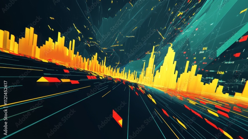 Fototapete Abstract Data Visualization with Bright Colors and Lines in Motion