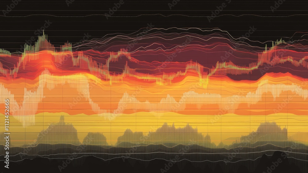 Aufkleber abstract digital financial chart with warm color gradient effects