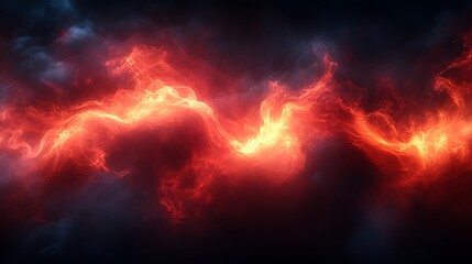 Glowing red swirling smoke captured dynamically in a 3D render with vivid cartoon exaggerated design on a dark black background
