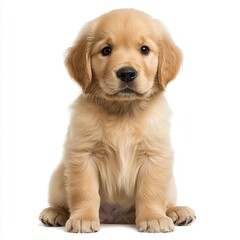 Obraz premium Adorable Golden Retriever Puppy Sitting on White Background