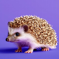 Obraz premium Cute Hedgehog with Spines on Vibrant Purple Background