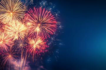 Fototapeta premium Vibrant fireworks explode against a night sky, showcasing a dazzling display of colors.