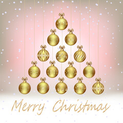 Christmas tree made from balls.Colored illustration with a Christmas tree made of golden balls and text.