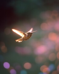 Glowing hummingbird in a dreamy bokeh background
