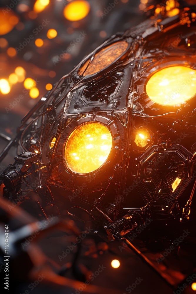 Poster glowing mechanical structure with intricate details