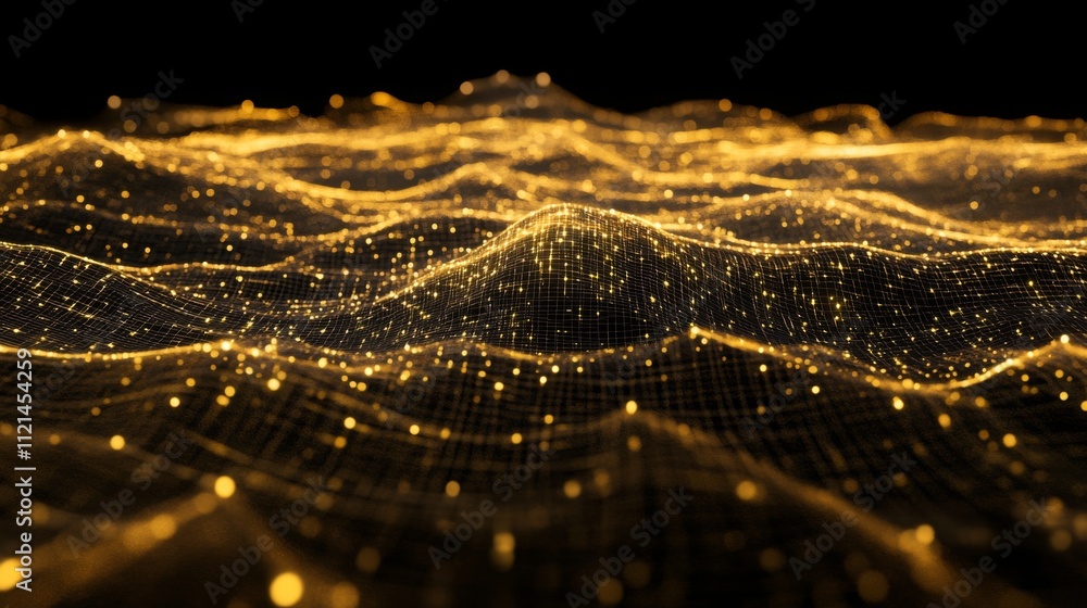 Aufkleber Golden Wave Patterns with Light Effects in Dark Background