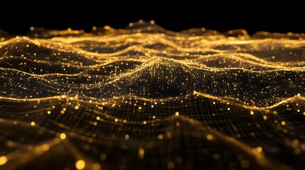 Golden Wave Patterns with Light Effects in Dark Background