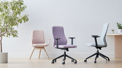 Purple office chair with back and armrests, business concept and power