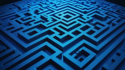 A mesmerizing blue maze illuminated with glowing lines, creating a futuristic atmosphere. Perfect for technology, gaming, or puzzle-themed projects
