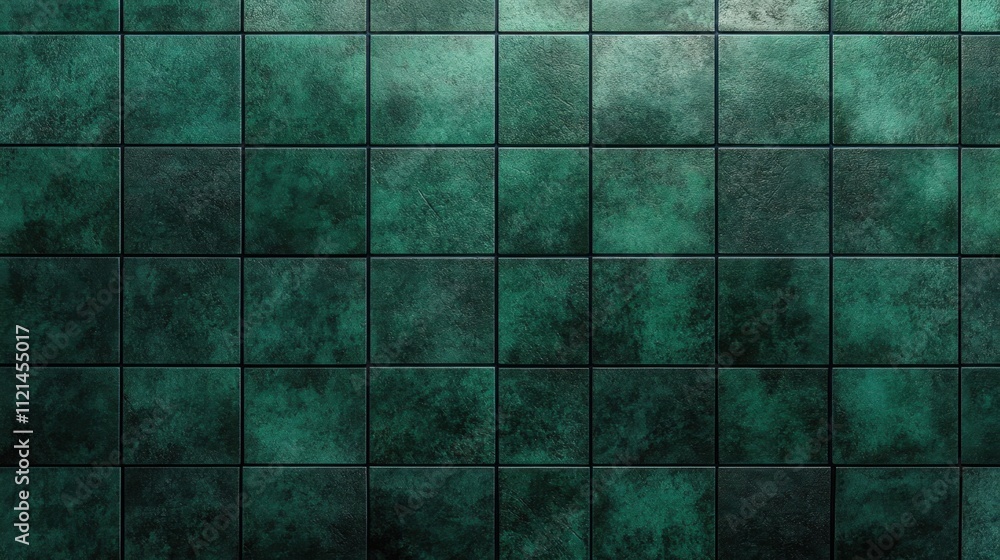 Poster dark green subway tiles with seamless pattern and shiny texture, creating a modern wall background