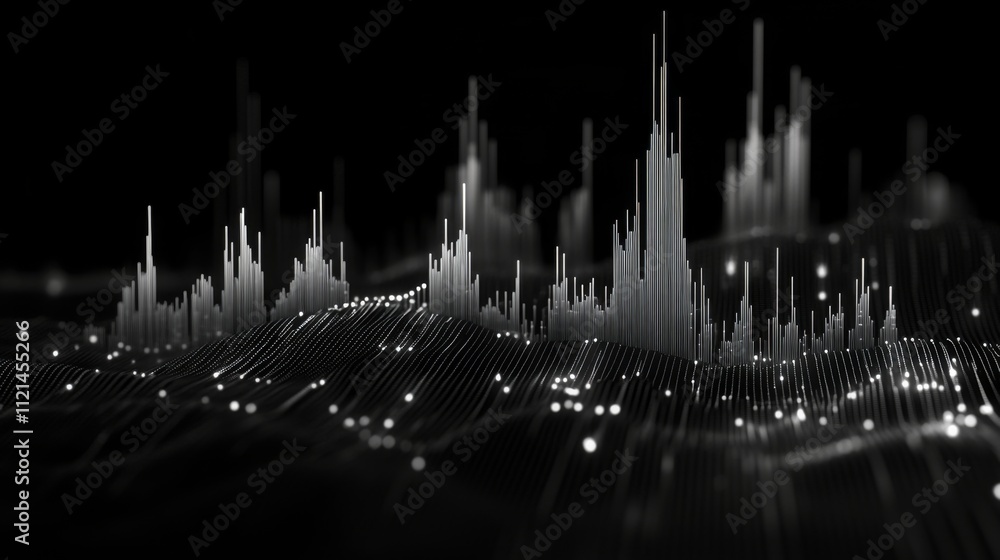 Aufkleber Abstract Visualization of Data Waves in Black and White Tone
