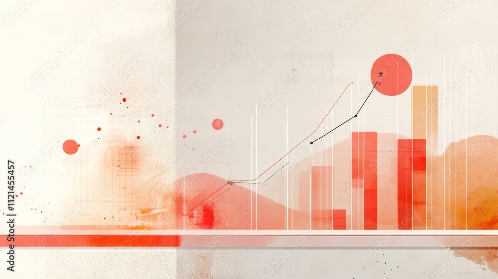 Poster abstract data visualization with warm color palette and graph lines
