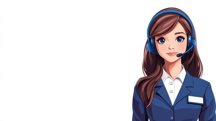 Beautiful young woman in anime style providing customer support in a professional setting