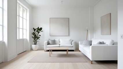 Frame mockup, ISO A paper size. Living room wall poster mockup. Interior mockup with house background. Modern interior design. 3D render