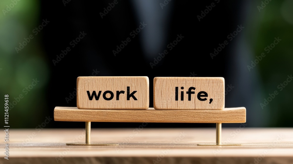 Aufkleber balancing work and life concept with wooden blocks representing personal and professional aspects in