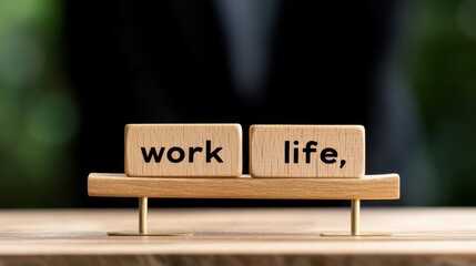 Balancing Work and Life Concept with Wooden Blocks Representing Personal and Professional Aspects in a Calm and Inspiring Setting
