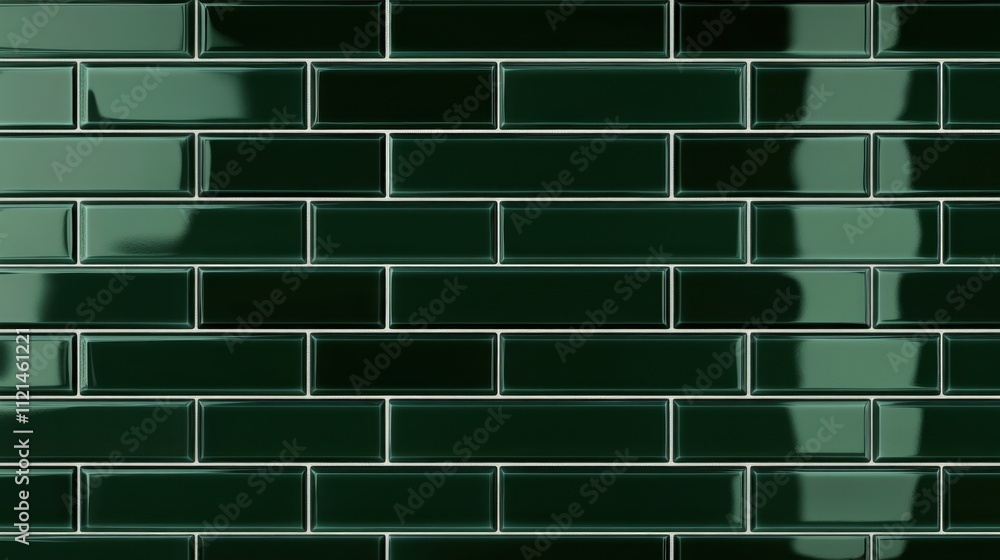 Poster glossy dark green subway tiles in a wide tile pattern, perfect for creating seamless and modern back