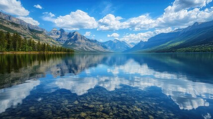 Serene Mountain Lake Reflection in Glacier National Park