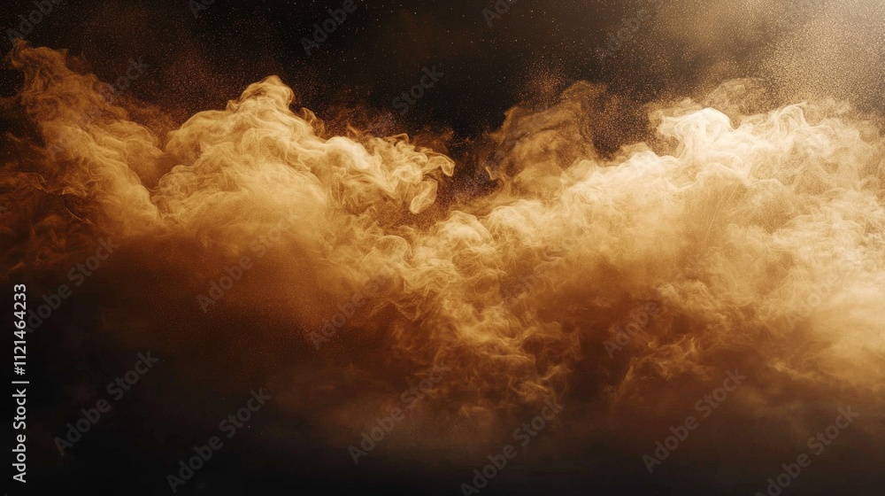 Poster brown dust clouds blend and twist gracefully against a darkened backdrop, creating a moody and atmos
