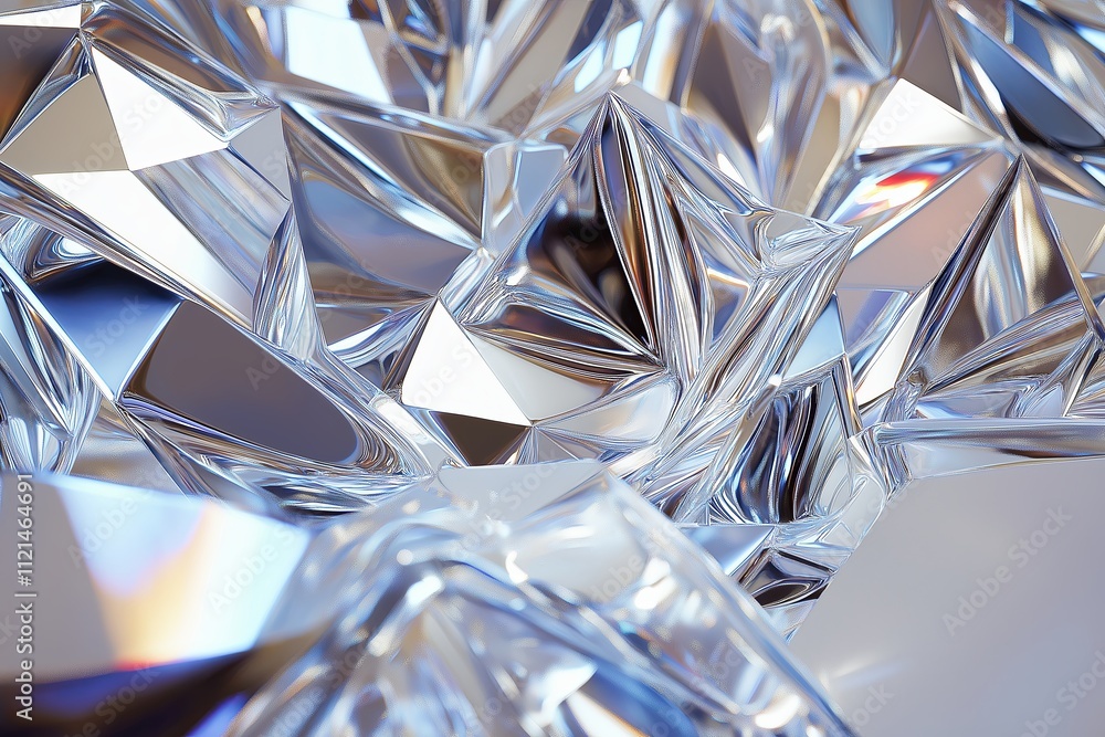 Poster A polished chrome surface reflecting fragmented light in a futuristic abstract design