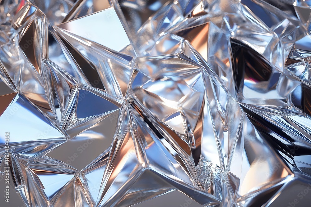 Poster A polished chrome surface reflecting fragmented light in a futuristic abstract design