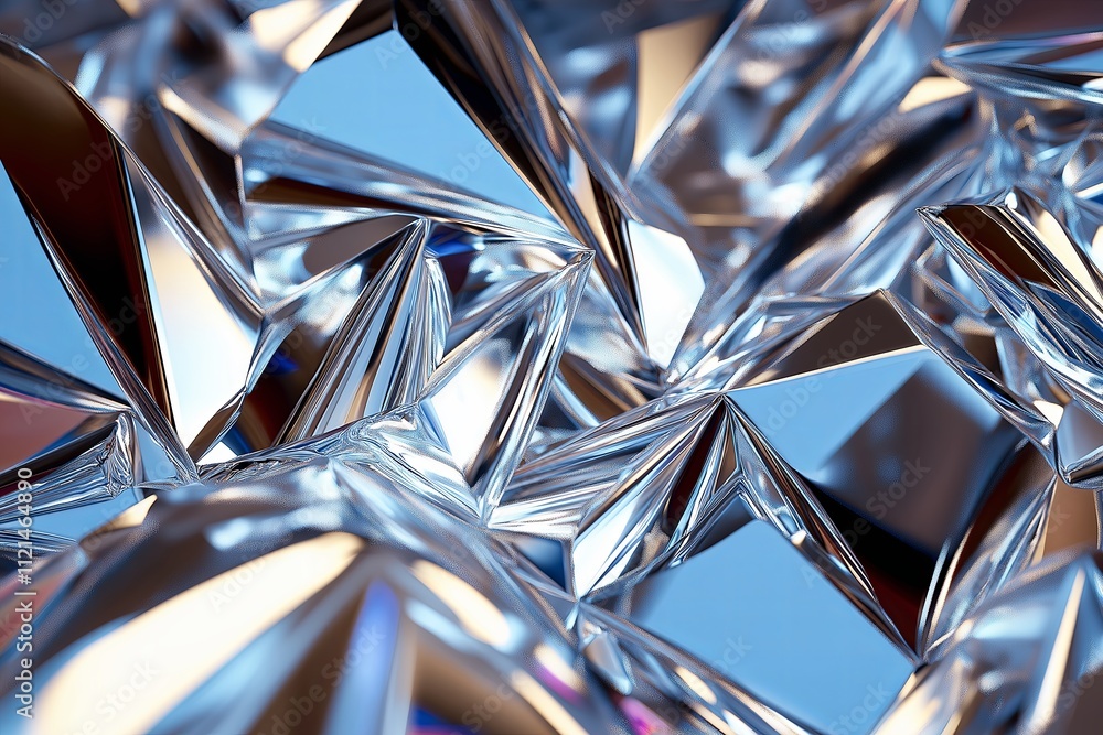 Poster A polished chrome surface reflecting fragmented light in a futuristic abstract design