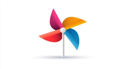 Obraz premium Colorful pinwheel toy with vibrant petals spinning in a light breeze, capturing the joy of childhood and playful energy through bright colors and simple design