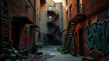 Dark Vintage Urban Alley Backyard Graffiti Depth Mood Lighting Atmosphere
