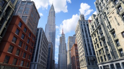 Fototapeta premium Majestic Skyscrapers Piercing the Sky: A View of Iconic New York City Architecture