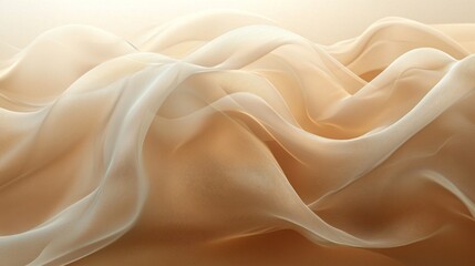 Fototapeta premium Soft layers of mocha mousse and beige fabric flow gracefully, evoking tranquil waves and a sense of harmony in the atmosphere