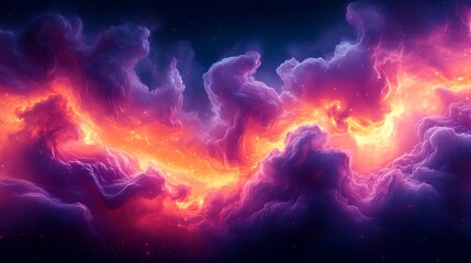 Swirling dramatic cloud formations in vivid cartoon style with glowing textures on a solid black background