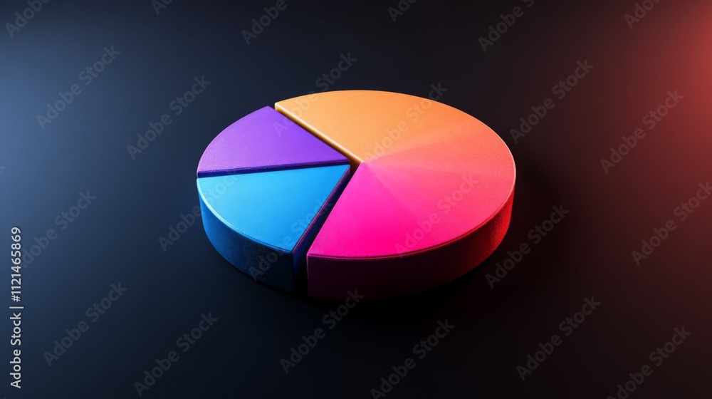 Poster colorful pie chart representation on dark background for data analysis