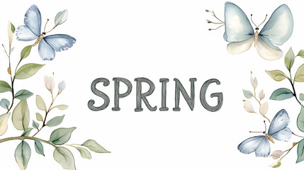 Watercolor painting of butterflies and spring blossoms, announcing the arrival of spring. Ideal for spring-themed cards, websites, and social media.