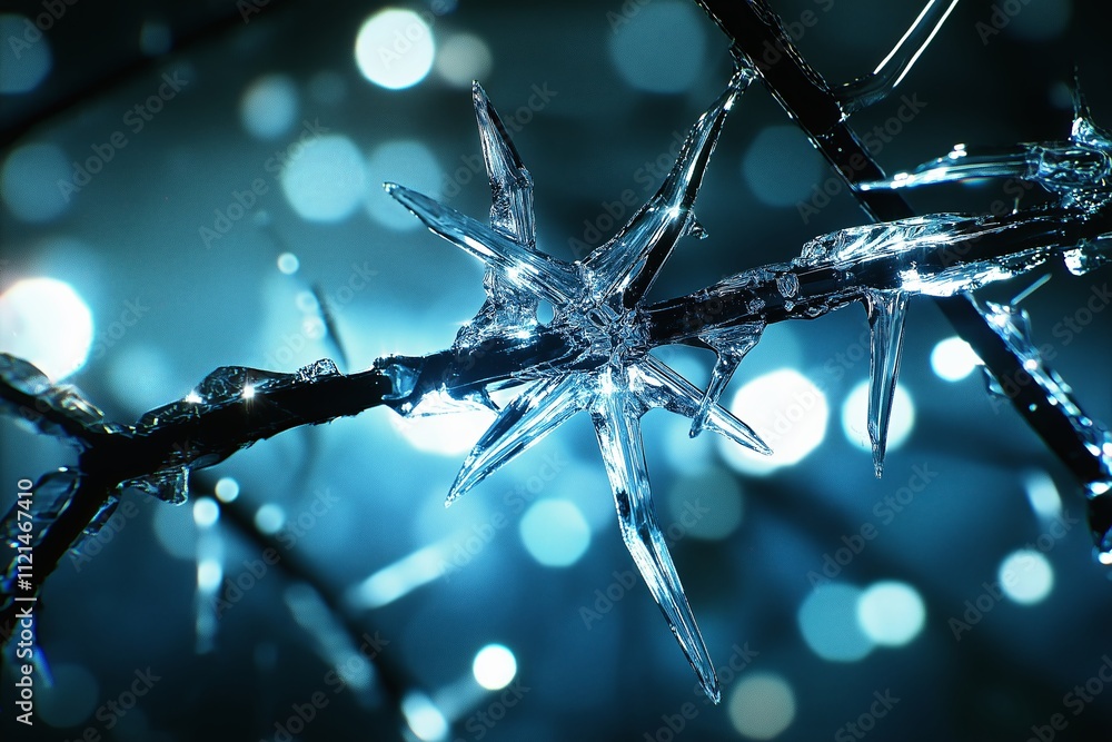 Aufkleber a macro shot of frost crystals forming delicate, intricate patterns on glass.