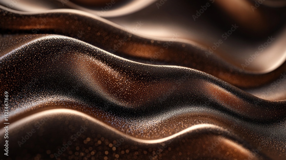 Poster dazzling waves of metallic mocha mousse silk fabric ripple gracefully, creating an elegant interplay