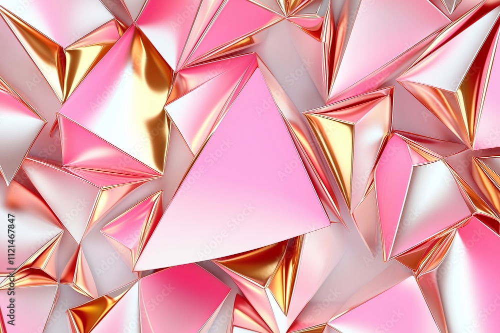 Poster a layered pyramid pattern with light pink and gold gradients resembling folded paper.