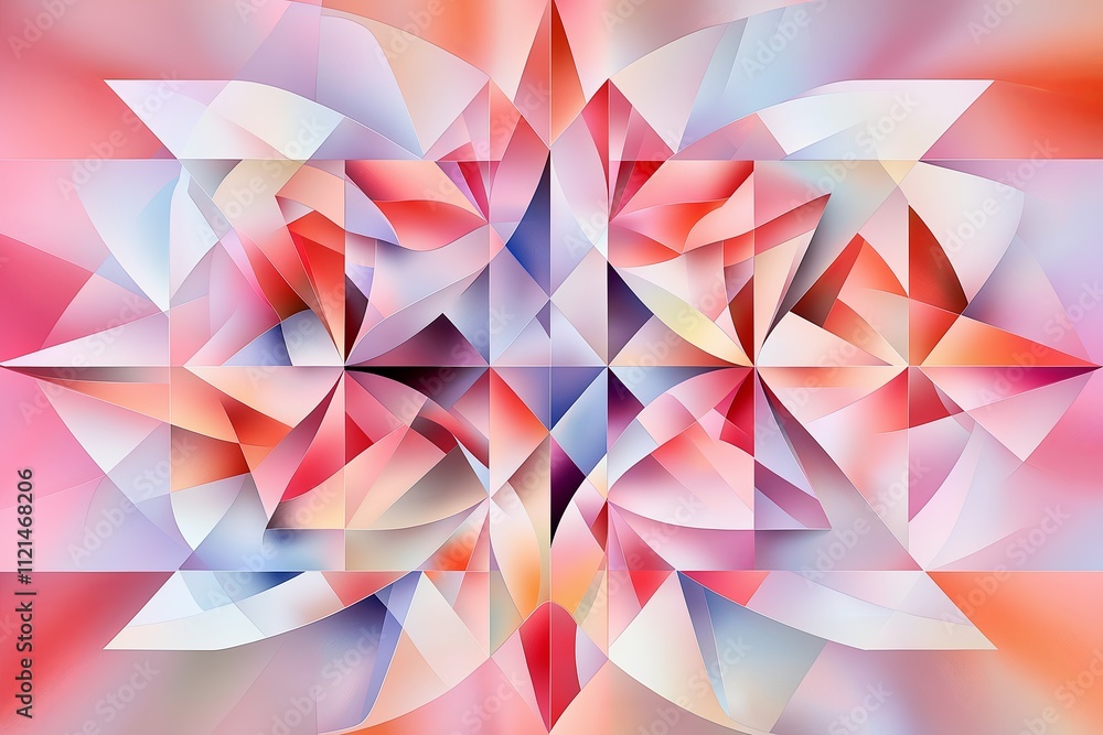 Aufkleber A kaleidoscope of overlapping geometric shapes in a gradient of warm and cool tones.