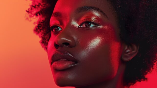 Black woman model for beauty makeup and skin care, AI generated image