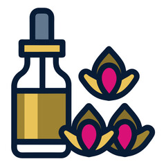 Vector illustration of clove buds with a small bottle of clove essential oil. Perfect for aromatherapy, natural remedies, skincare, and wellness designs.