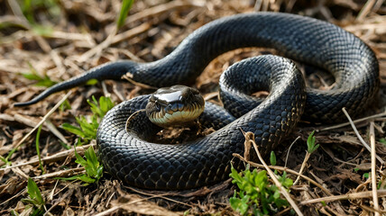 Fototapeta premium Black snake in the grass