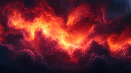 Fototapeta premium Stylized 3D cartoon render of dramatic red and orange swirling clouds expanding over a black backdrop