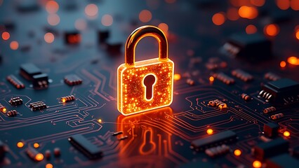 fondo abstracto de un candado virtual entre redes y conexiones de internet.Concepto seguridad y tecnologia