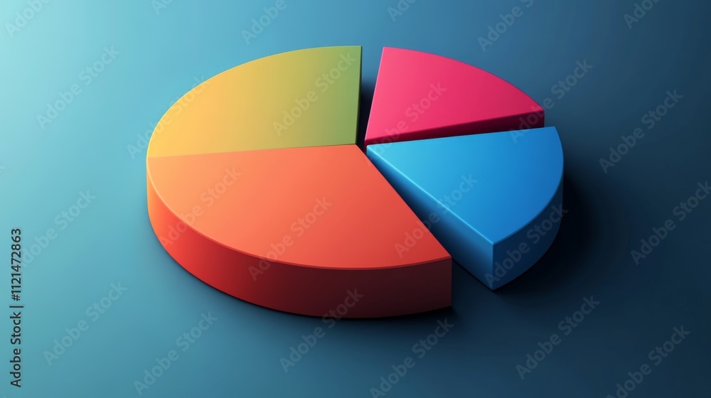 Poster colorful 3d pie chart with segments representing data visualization